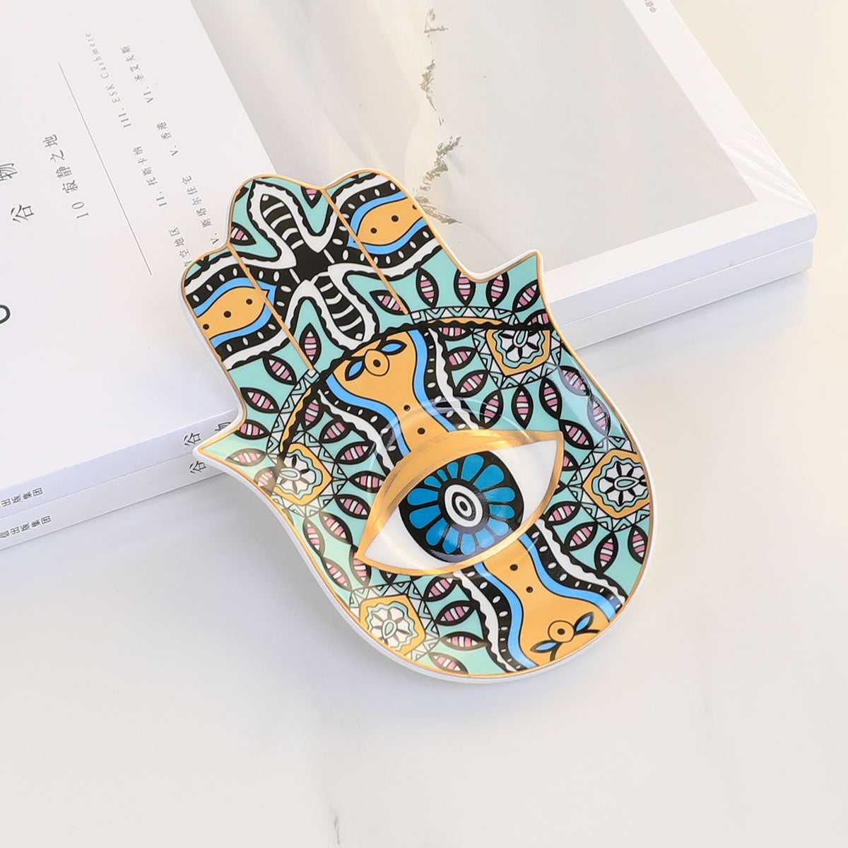 Olivenorma Hamsa Evil Eye Ceramic Crystal Holder Coaster