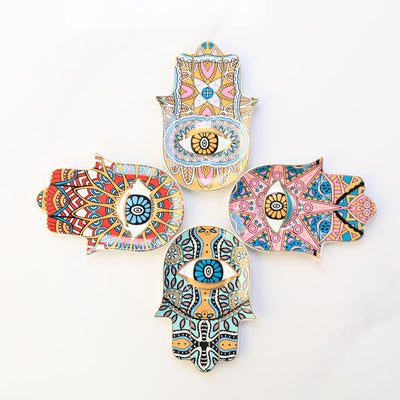 Olivenorma Hamsa Evil Eye Ceramic Crystal Holder Coaster