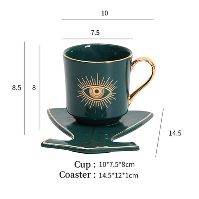 Olivenorma Hamsa Evil Eye Tea Cup Saucer Set Coaster