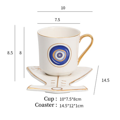 Olivenorma Hamsa Evil Eye Tea Cup Saucer Set Coaster