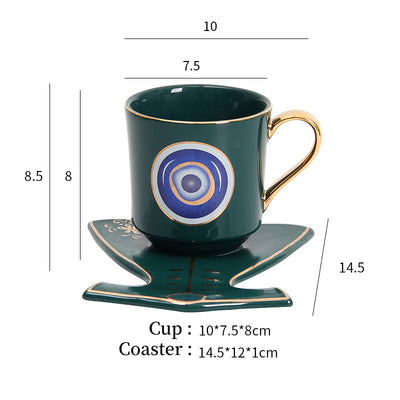 Olivenorma Hamsa Evil Eye Tea Cup Saucer Set Coaster