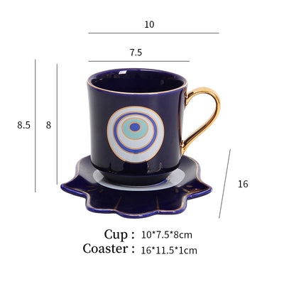 Olivenorma Hamsa Evil Eye Tea Cup Saucer Set Coaster