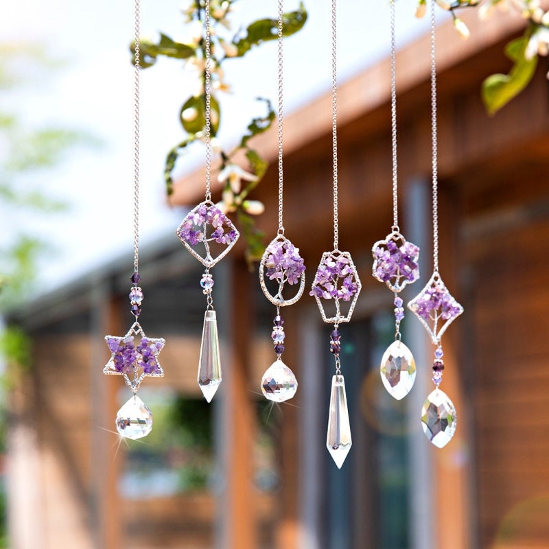 Olivenorma Natural Amethyst Tree Of Life Suncatcher Wind Chime