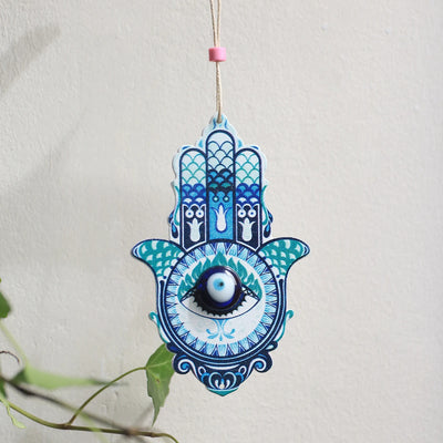 Olivenorma Geometric Wooden Hamsa Wall Decor Ornament