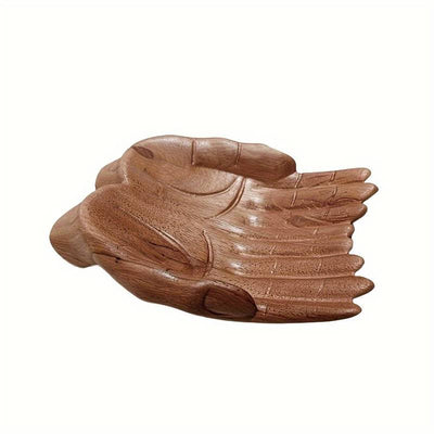 Olivenorma Wooden Carved Hands Offering Bowl Crystal Holder