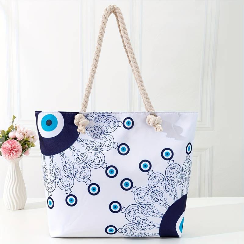 Olivenorma Blue Evil Eye Women Beach Tote Bag