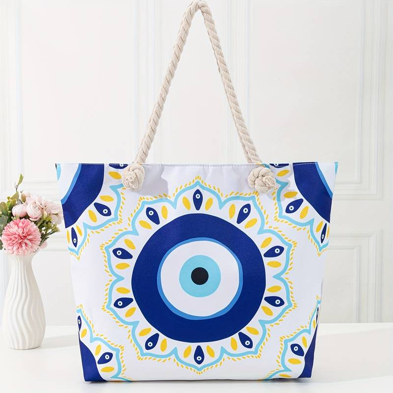 Olivenorma Blue Evil Eye Women Beach Tote Bag