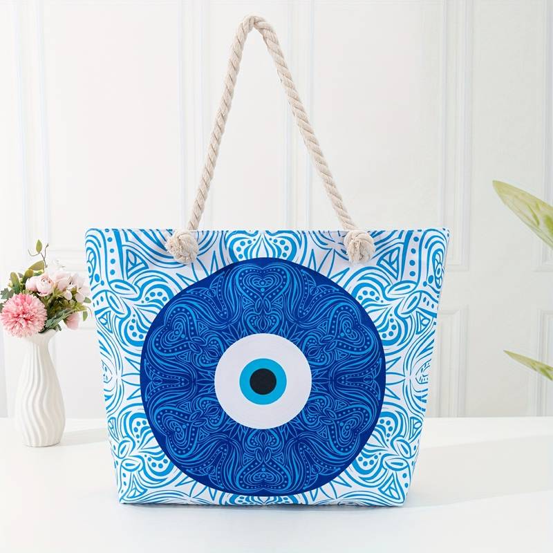 Olivenorma Blue Evil Eye Women Beach Tote Bag