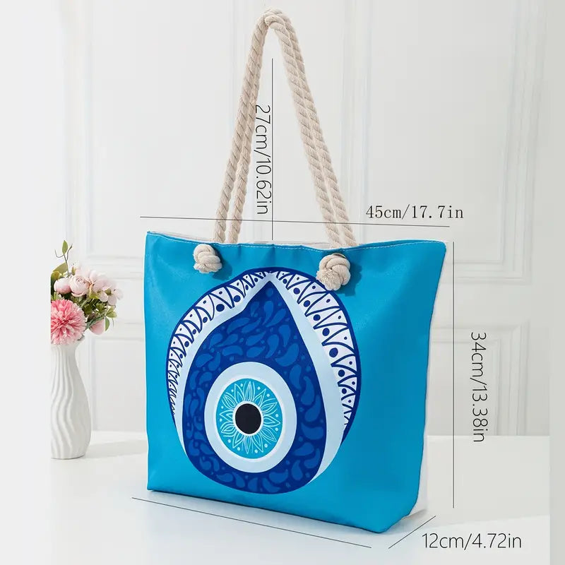 Olivenorma Blue Evil Eye Women Beach Tote Bag