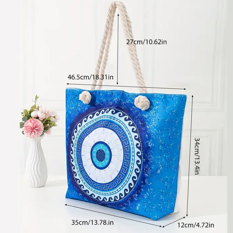 Olivenorma Blue Evil Eye Women Beach Tote Bag