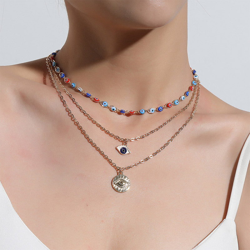 Olivenorma Three Layer Colorful Devil's Eye Necklace