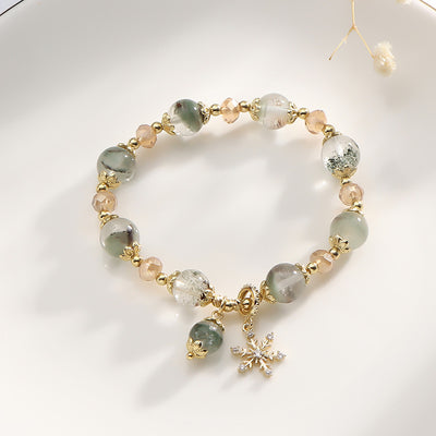 Olivenorma Green Phantom Quartz Zircon Snowflake Pendant Bracelet