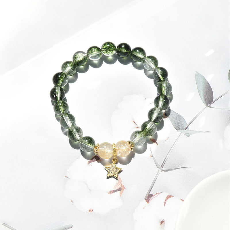 Olivenorma Green Phantom Gold Rutilated Quartz Star Pendant Bracelet