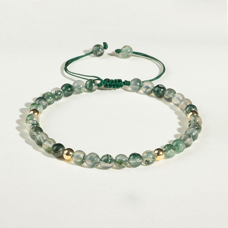 Olivenorma Moss Agate 4mm Beaded Adjustable Bracelet