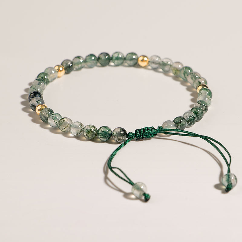 Olivenorma Moss Agate 4mm Beaded Adjustable Bracelet