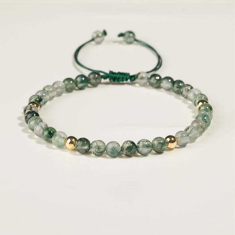 Olivenorma Moss Agate 4mm Beaded Adjustable Bracelet