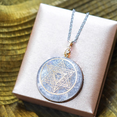 Olivenorma Clear Crystal Metatron's Cube Symbol Orgone Necklace - image 2