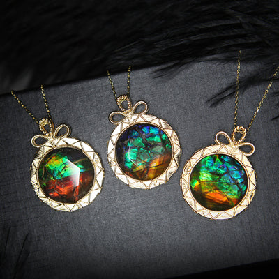 Olivenorma Natural Ammolite 925 Silver Necklace