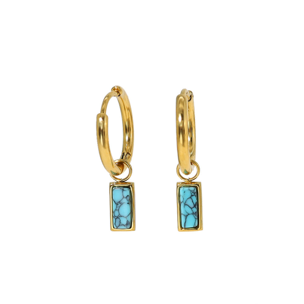 Olivenorma Natural Turquoise Rectangular Pendant Earrings