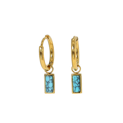 Olivenorma Natural Turquoise Rectangular Pendant Earrings