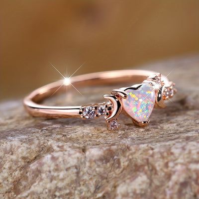 Olivenorma "Light Of Our Love" Heart Opal Moon Phases Ring