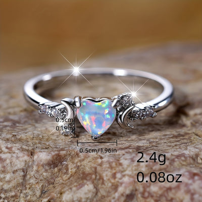 Olivenorma "Light Of Our Love" Heart Opal Moon Phases Ring