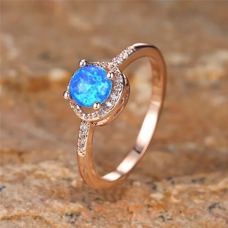 Olivenorma Classic Four Claw Round Opal Ring