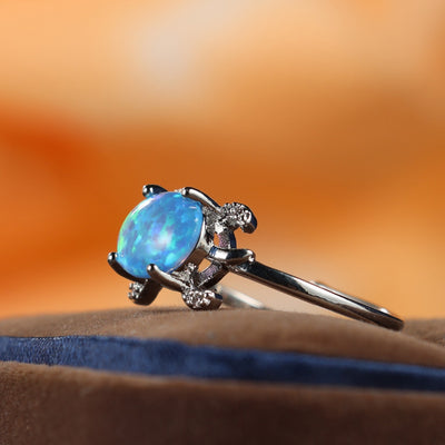 Olivenorma Cute Sea Turtle Blue Opal Ring