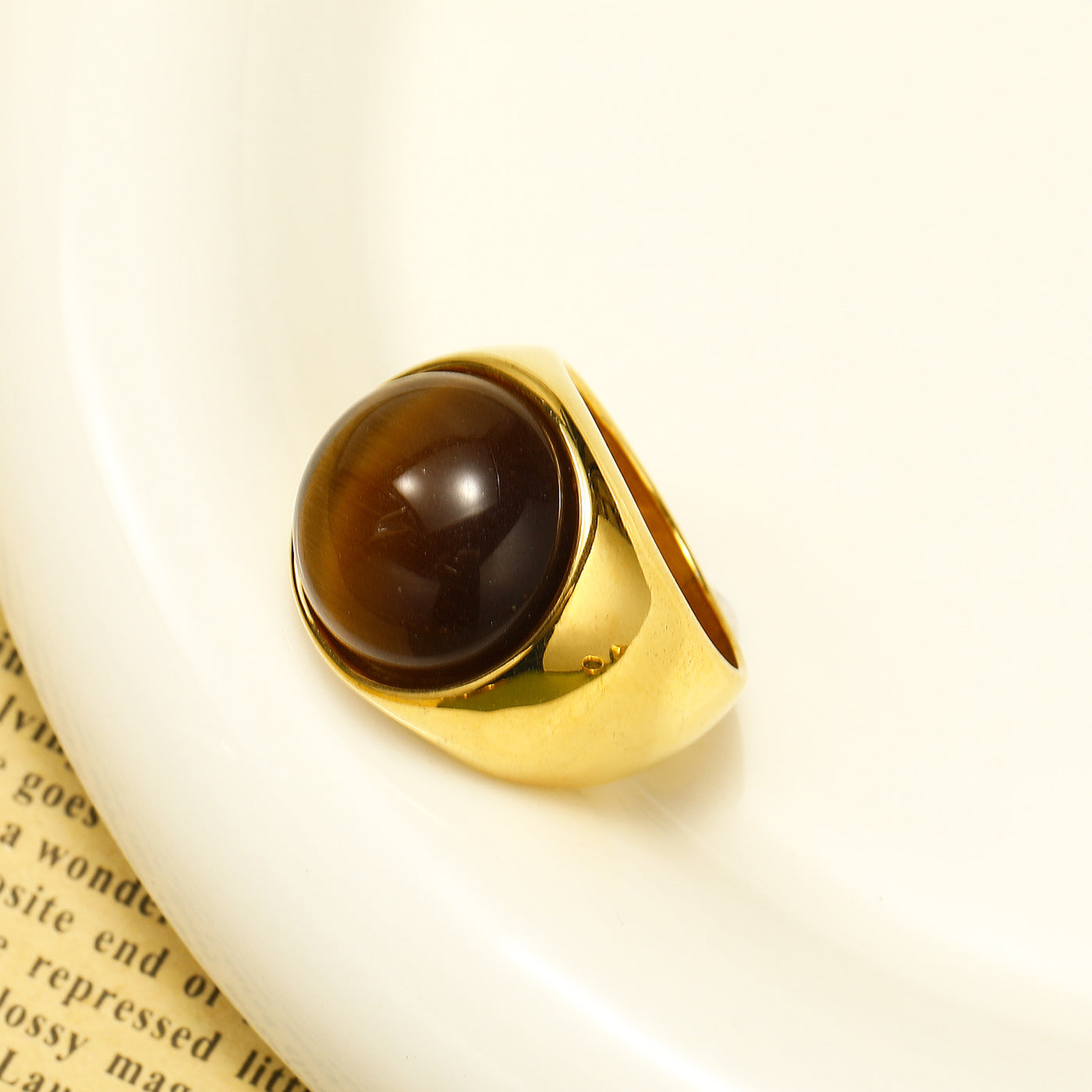 Olivenorma Large Cat's Eye Stone Gemstone Ring