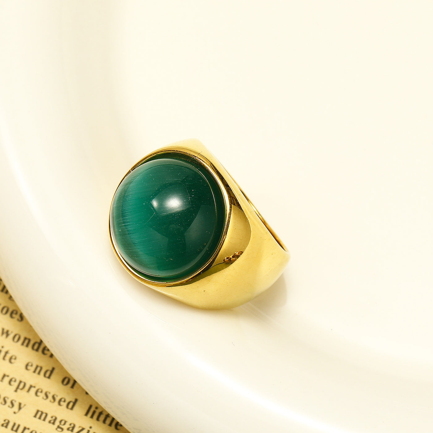 Olivenorma Large Cat's Eye Stone Gemstone Ring