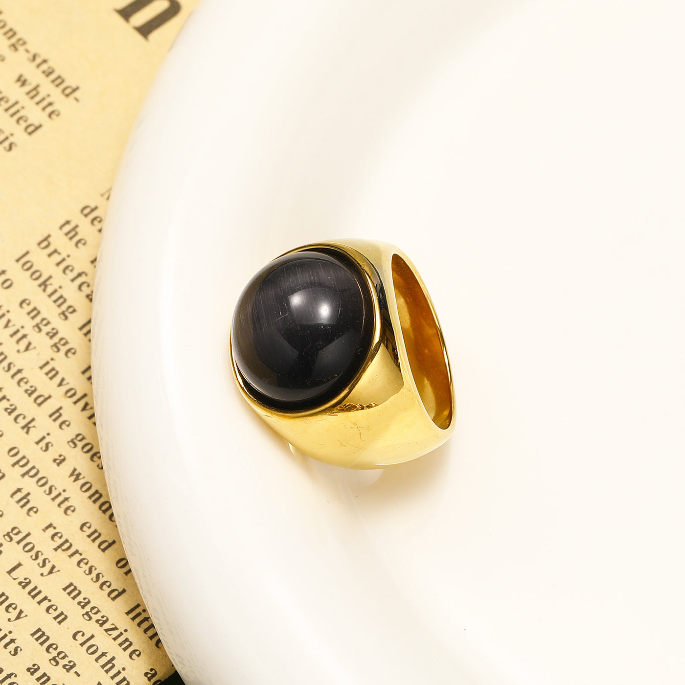 Olivenorma Large Cat's Eye Stone Gemstone Ring