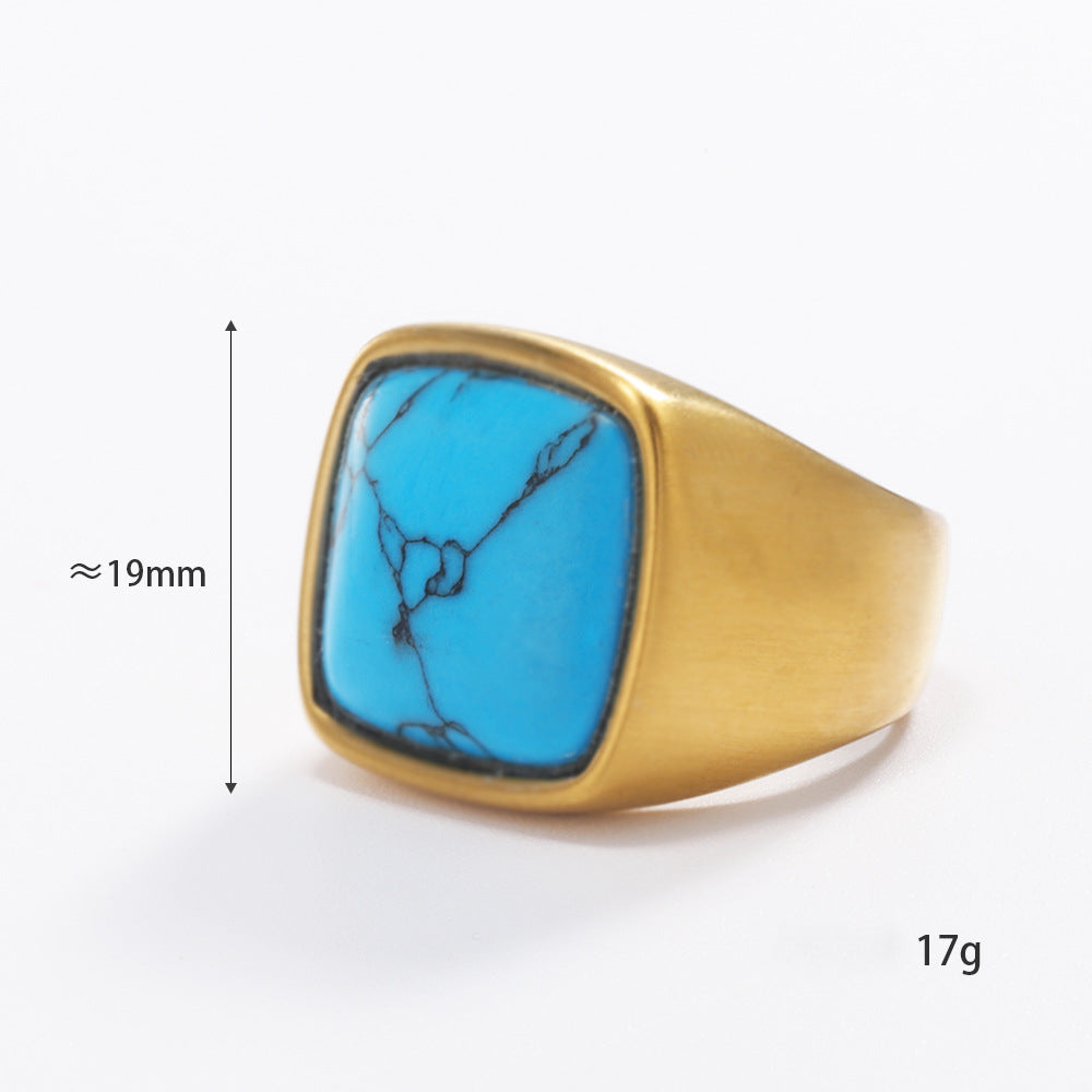 Olivenorma Natural Stone Square Cut 18K Gold Plated Ring