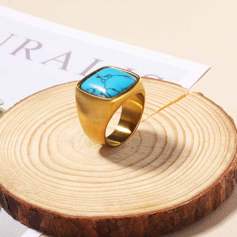 Olivenorma Natural Stone Square Cut 18K Gold Plated Ring