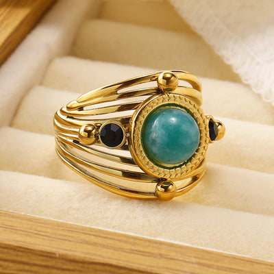 Olivenorma Natural Amazonite Multi Layer Open Adjustable Ring