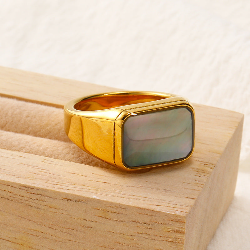 Olivenorma Rectangular Nacre Abalone Shell Titanium Steel Ring