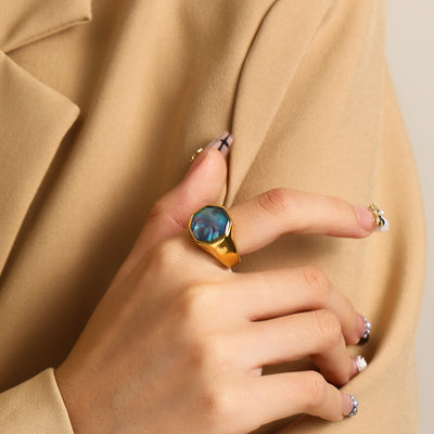 Olivenorma Geometry Nacre Abalone Shell Ring