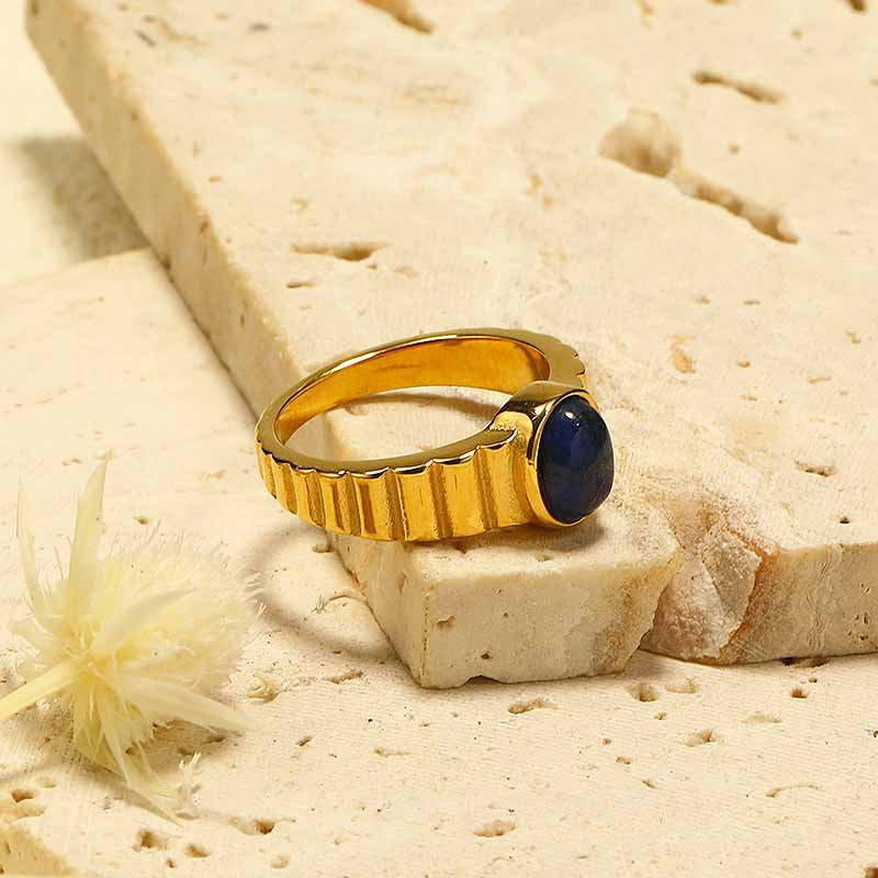 Olivenorma Lapis Lazuli Gold Vertical Pattern Titanium Steel Ring