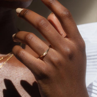 Olivenorma Opalite White Zircon Gold-Plated Copper Thin Ring