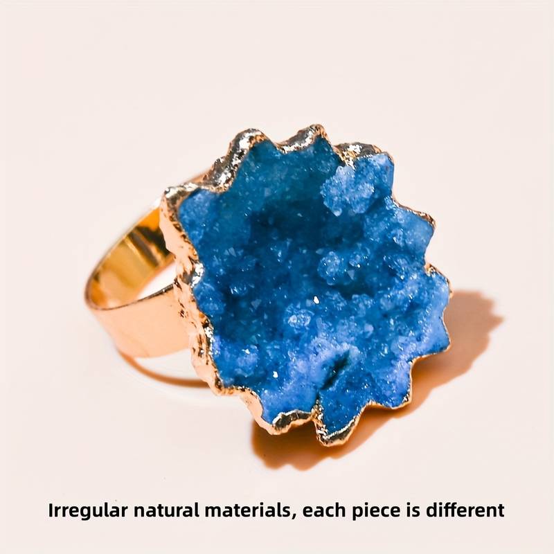 Olivenorma Natural Irregular Crystal Sun Flower Sliced Ring