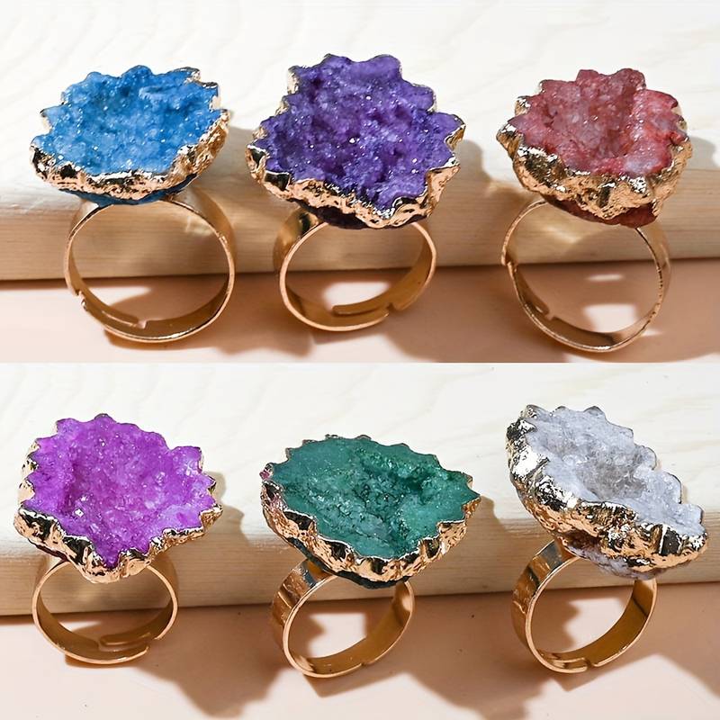 Olivenorma Natural Irregular Crystal Sun Flower Sliced Ring