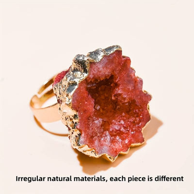 Olivenorma Natural Irregular Crystal Sun Flower Sliced Ring