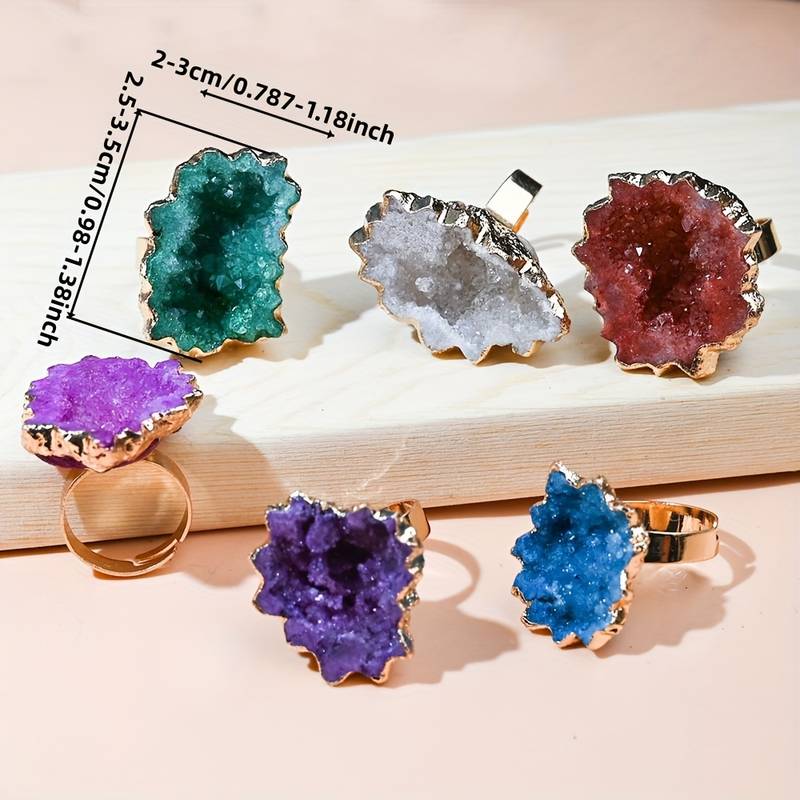 Olivenorma Natural Irregular Crystal Sun Flower Sliced Ring