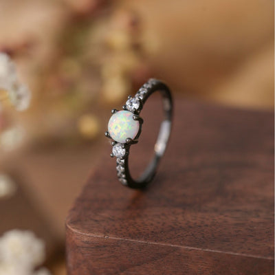 Olivenorma Opal White Zircon S925 Silver Black Gold Plated Ring