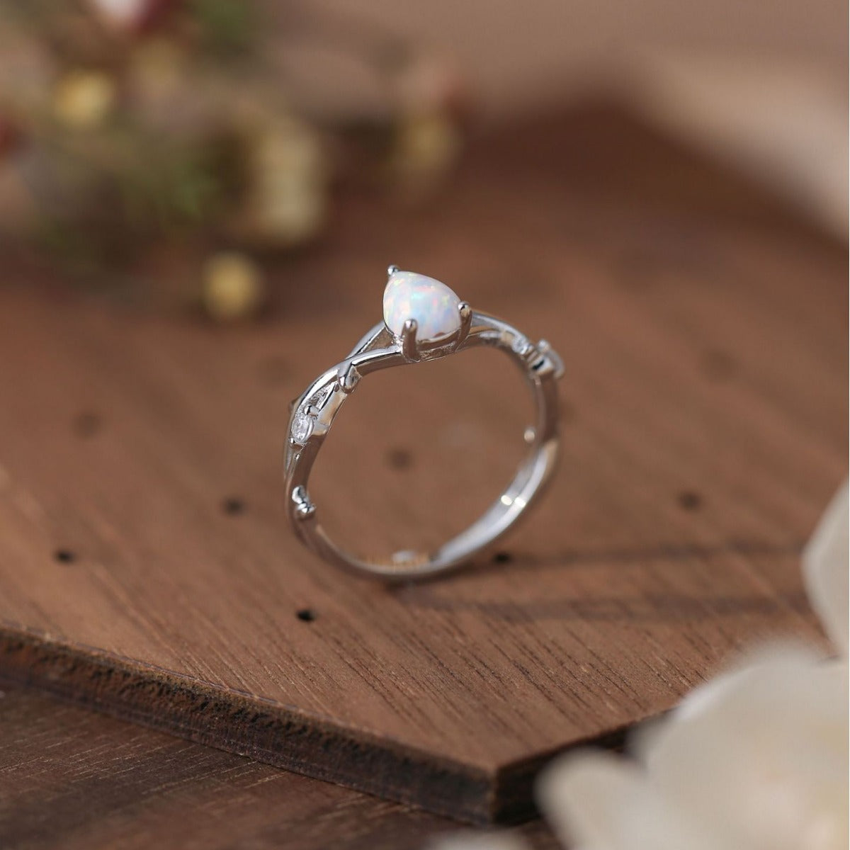 Olivenorma Water Drop Opal Tree Vine Interlaced Design Ring