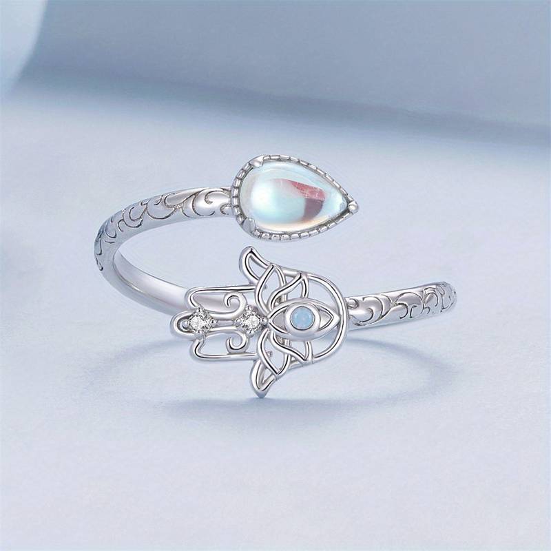 Olivenorma Moonstone Hamsa Symbol Wrap S925 Ring