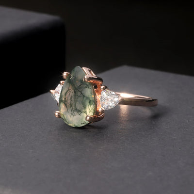 Olivenorma Moss Agate Teardrop Wedding Engagement Ring