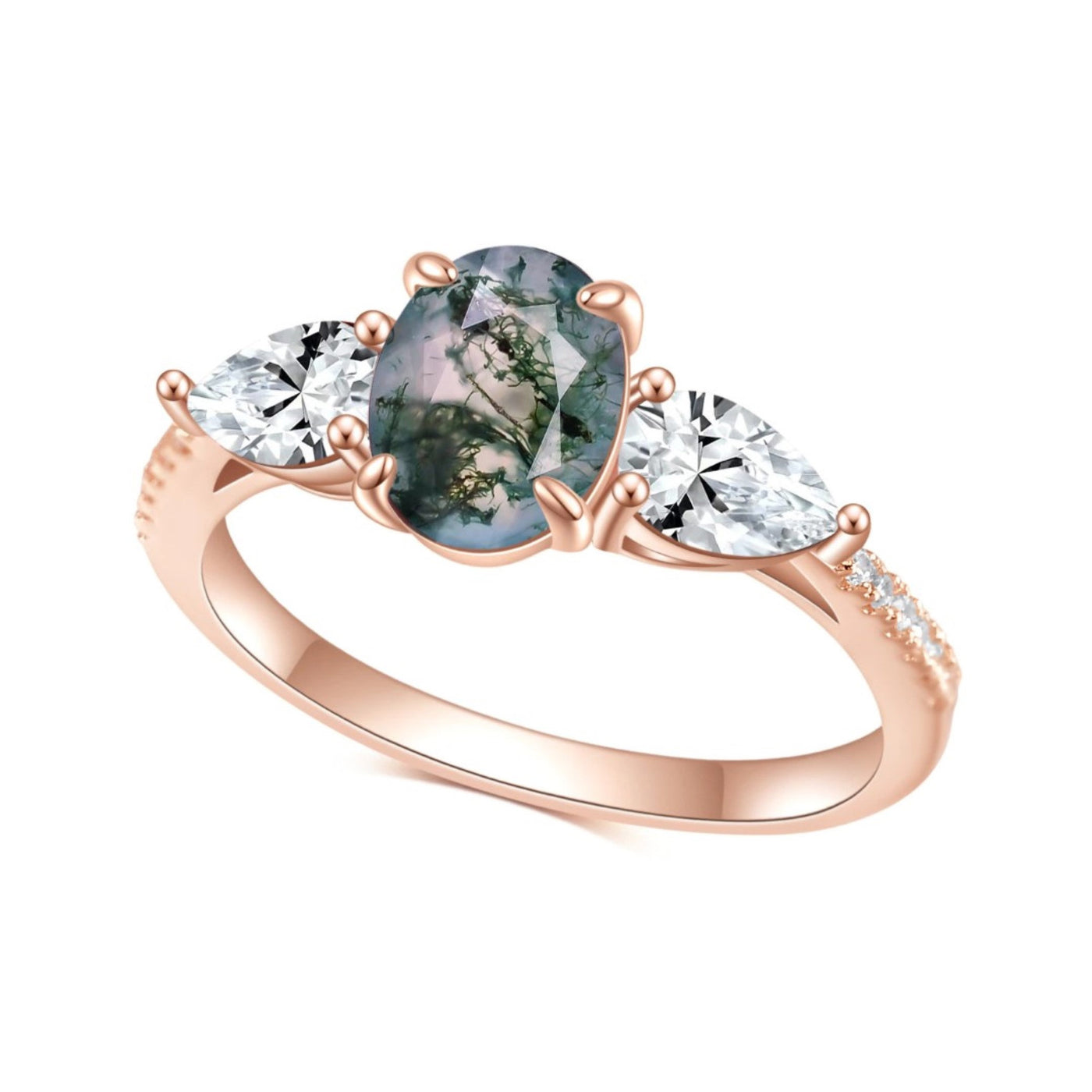 Olivenorma Moss Agate Bilateral White Zircon Ring