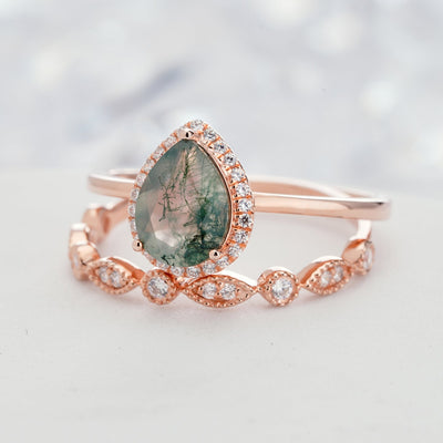 Olivenorma Pear Cut Moss Agate Engagement Ring