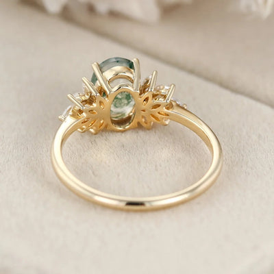 Olivenorma Oval Shaped Moss Agate White Zircon 18K Ring