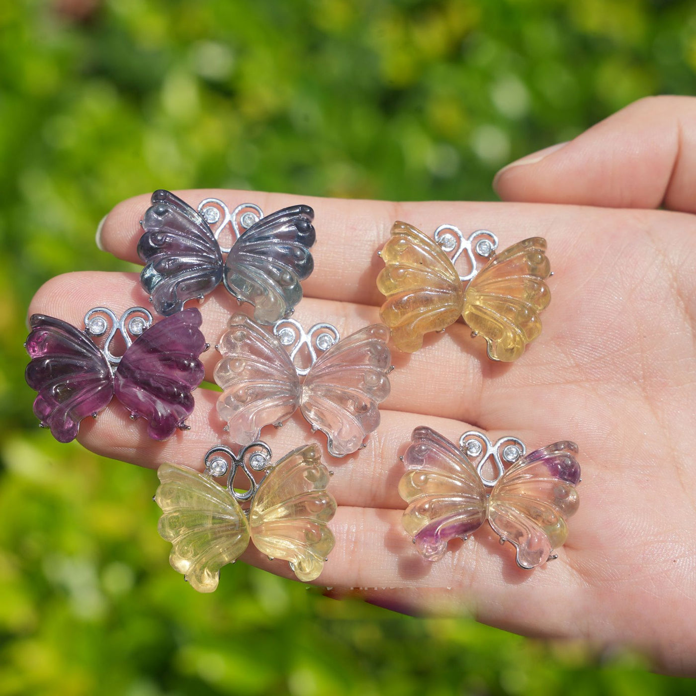 Olivenorma Natural Rainbow Fluorite Butterfly Ring